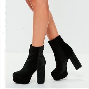 Missguided Black velvet platform ankle boots